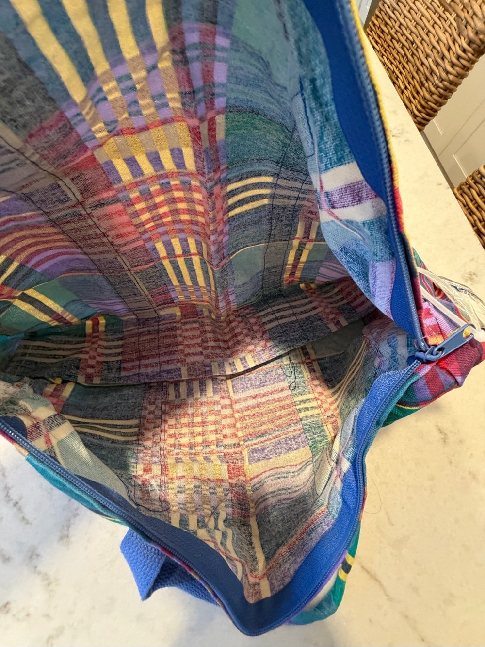 THE NEW ENGLANDER Colorful Plaid Duffel Bag with Light Blue Straps! - Picture 5 of 5
